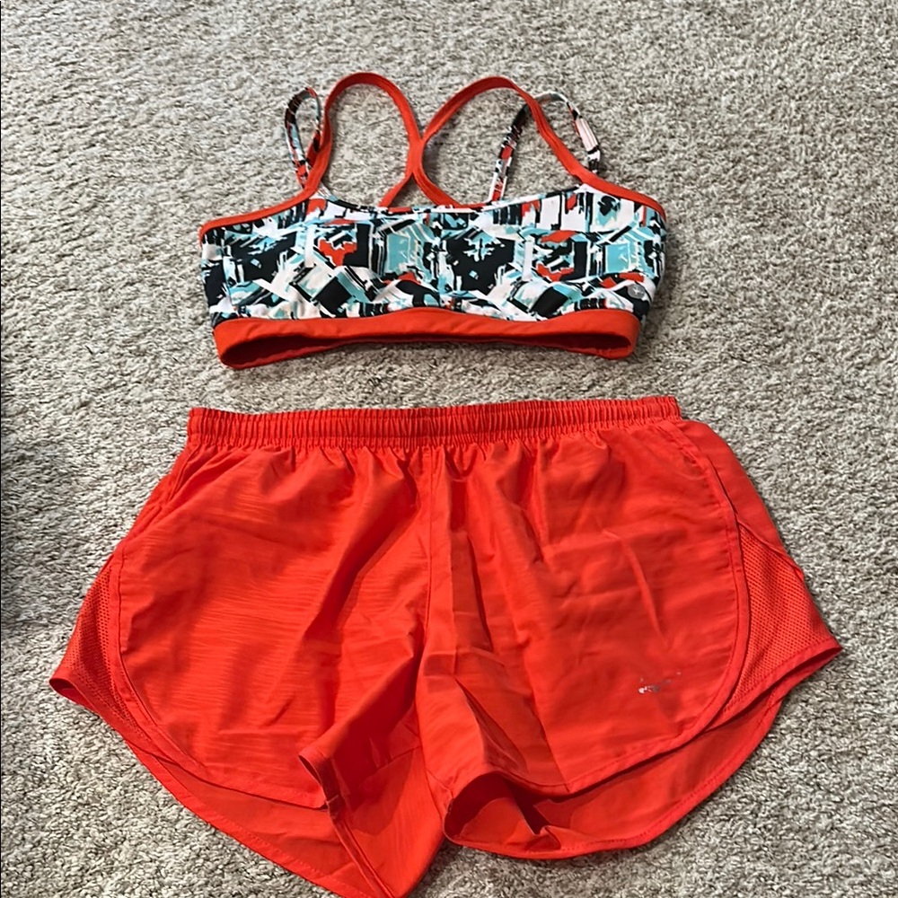 Colorful Sports Bra and Nike Red Shorts Set
